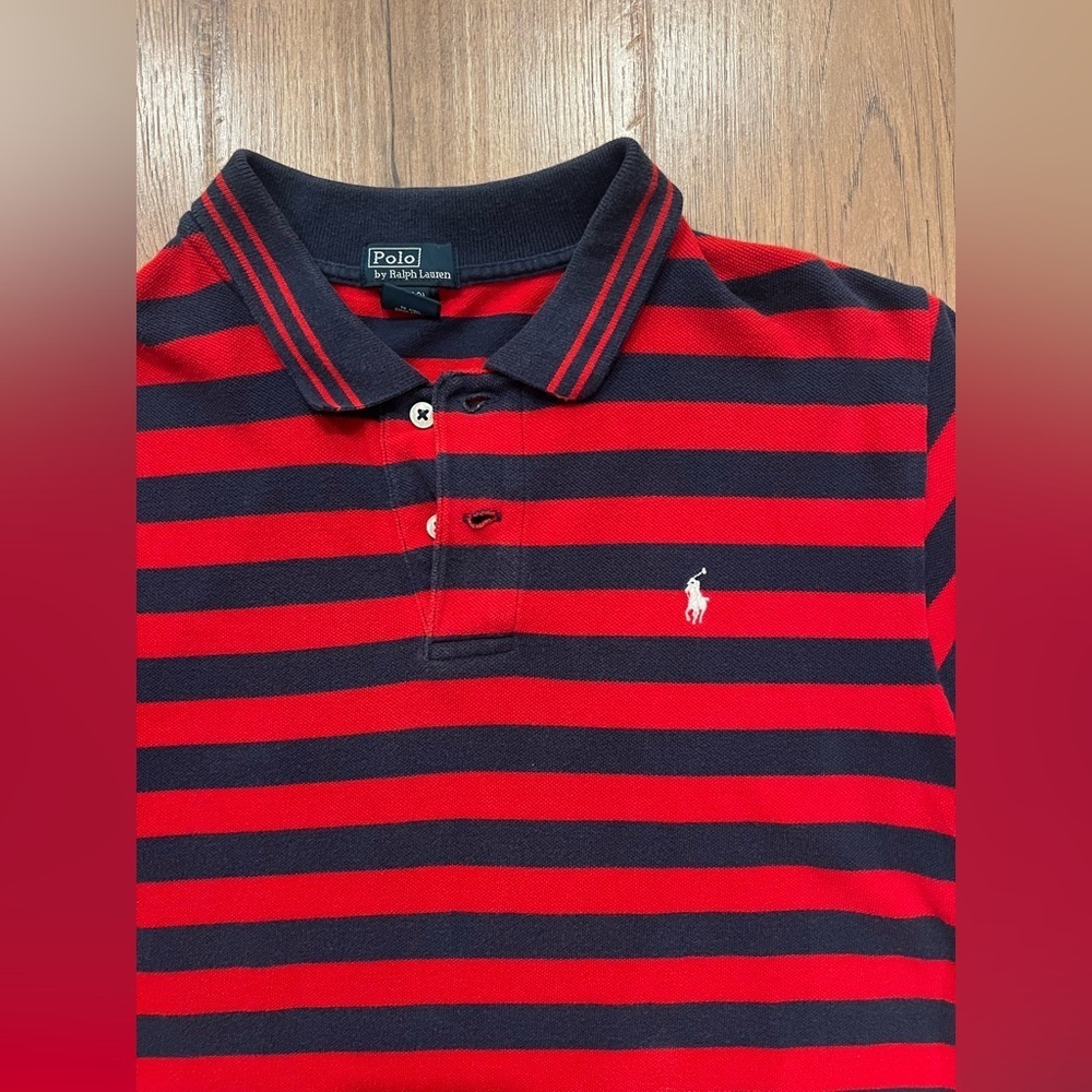 Polo Ralph Lauren Polo Shirt Youth XL 18-20 Red Stripe Blue Pony Logo